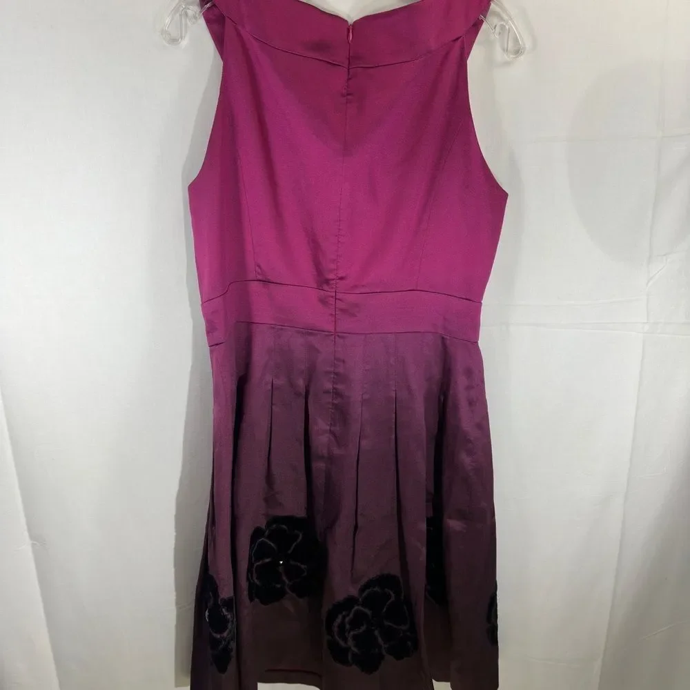 Kay Unger Silk Ombre Cocktail Dress Size 12 Purple Pink Fit & Flare Floral Hem - Picture 12 of 12